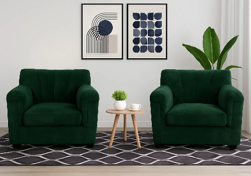 Velvet Sofa 1 Seater (Green) (Set of 2)